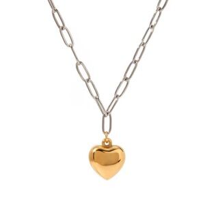 18k Gold Plated Stainless Steel Two-Tone Heart Necklace